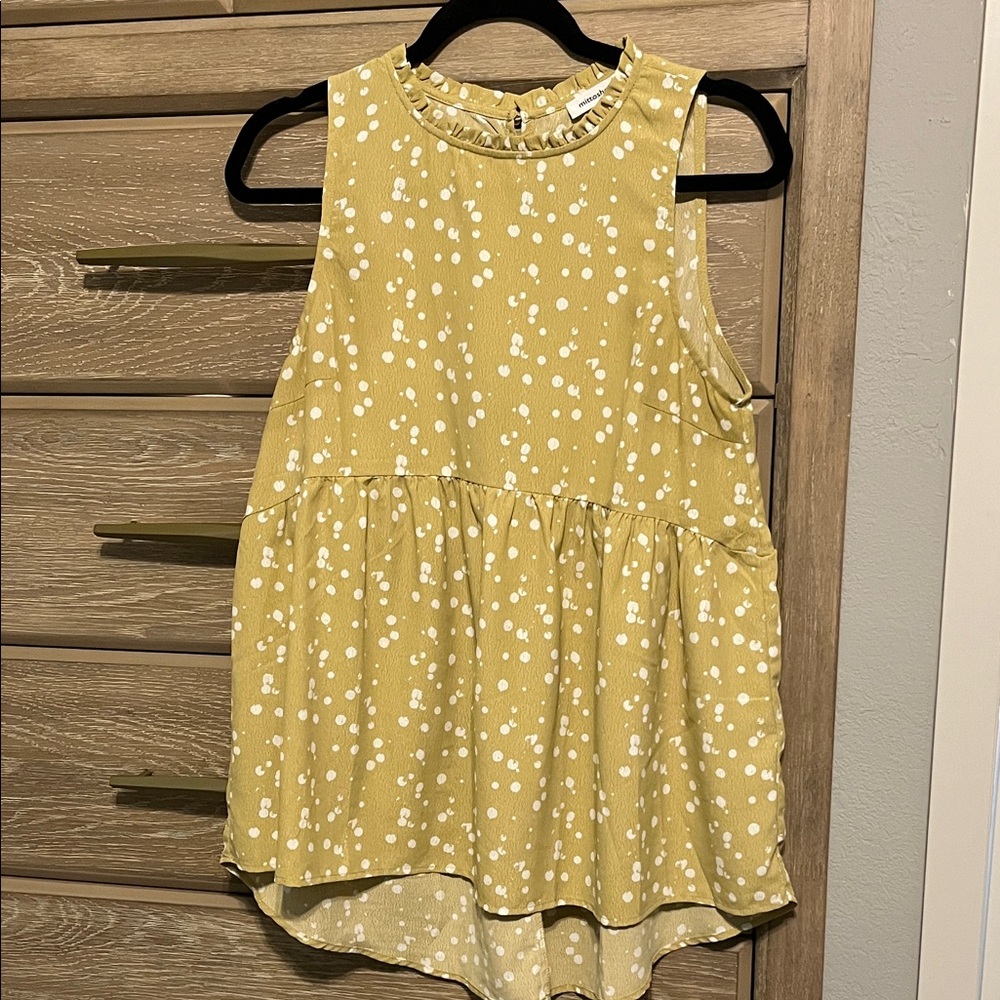 Mittoshop Mustard Sleeveless Top with White Dots Size M